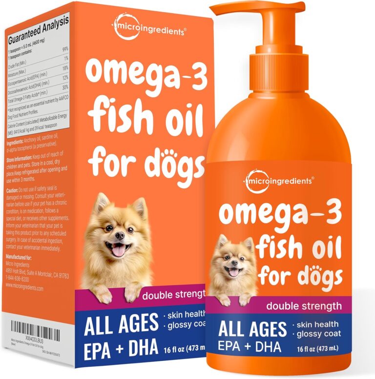 Micro Ingredients Omega-3 Fish Oil for Dogs & Cats, 16 fl oz | Supports Healthy Skin & Shiny Coats* | Liquid EPA & DHA Formula | Wild-Caught Fish Source | Easy-Pump Dispenser | Non-GMO & Pet Friendly