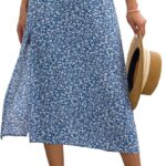 NENONA Womens Summer Flowy Slit Midi Skirts Casual Lightweight High Waisted Boho Floral Beach Skirt