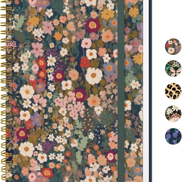 Taja Lined Spiral Journal Notebook for Women, A5 Cute College Ruled Hardcover Notebook for Work & Note Taking, Pretty Journal for Writing, 140 Pages, Flower Garden