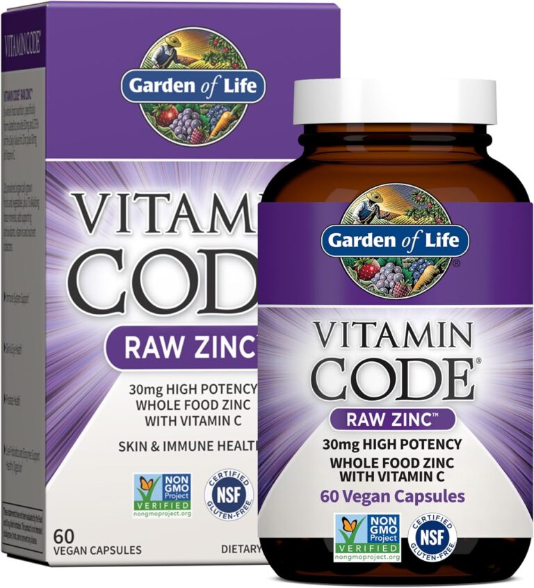 Garden of Life Zinc Supplements 30mg High Potency Raw Zinc and Vitamin C Multimineral Supplement, Vitamin Code Vitamins Trace Minerals & Probiotics for Skin Health & Immune Support, 60 Vegan Capsules