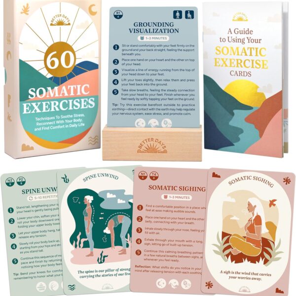Better Days 60 Somatic Therapy Exercise Cards for Nervous System Regulation  Soothe Stress and Reconnect with Your Body  3.5 x 5 Cards  Breathwork, Mindfulness, and Gentle Movement Techniques