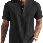 COOFANDY Men's Linen Henley Shirt Short Sleeve Casual Summer Beach Hippie T Shirts