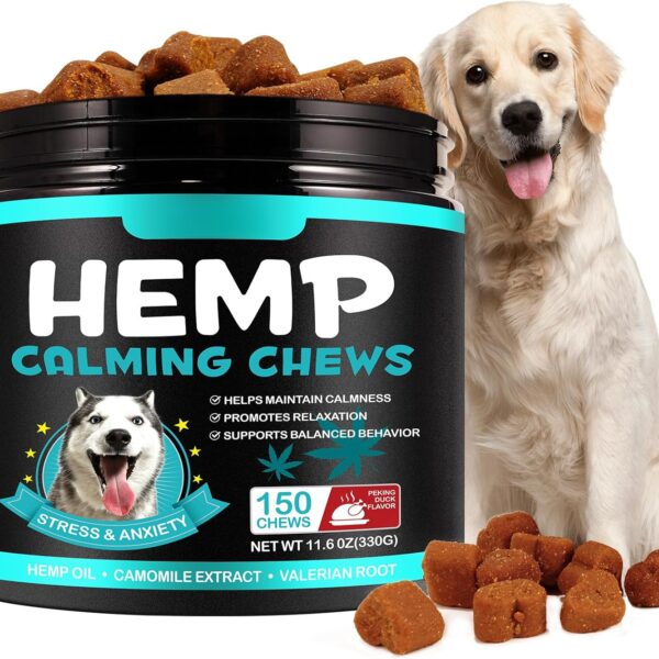 Hemp Calming Chews for Dogs 150 Count (11.6 oz), Dog Calming Treats, Helps with Dog Anxiety, Separation, Barking, Stress Relief, Melatonin for Dogs, Sleep Calming Aid, for All Breeds & Sizes