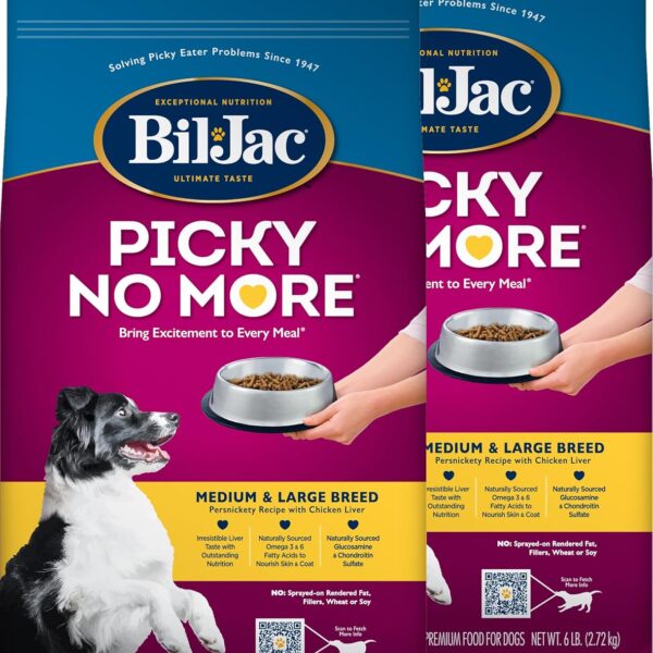 Bil-Jac Picky No More Medium & Large Breed Dry Dog Food, Made with Real Chicken Liver, 6lb (2-Pack)