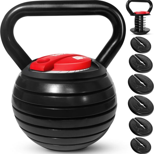 Yes4All Adjustable Kettlebell Set, 2040 LB Weight Set, Solid Cast Iron Handle with Spacer Disks & Secure Lock, Space-Saving Kettlebell for Home Gym Strength Training, Black