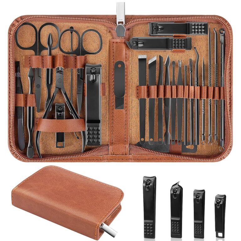 Nail Clippers Set, 26 Piece Manicure Set & Pedicure Kit, Stainless Steel Fingernail & Toenail Clipper Cutters, Professional Nail Care Tools with Luxurious Travel Case for Men and Women, Brown