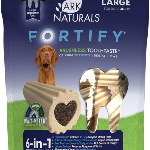 Ark Naturals Fortify Brushless Toothpaste  Large Breeds, 18oz Bag  Dog Dental Chew with Calcium, Omegas & Beef Marrow Center  Support Strong Teeth and Freshen Breath with Dental Chews for Dogs