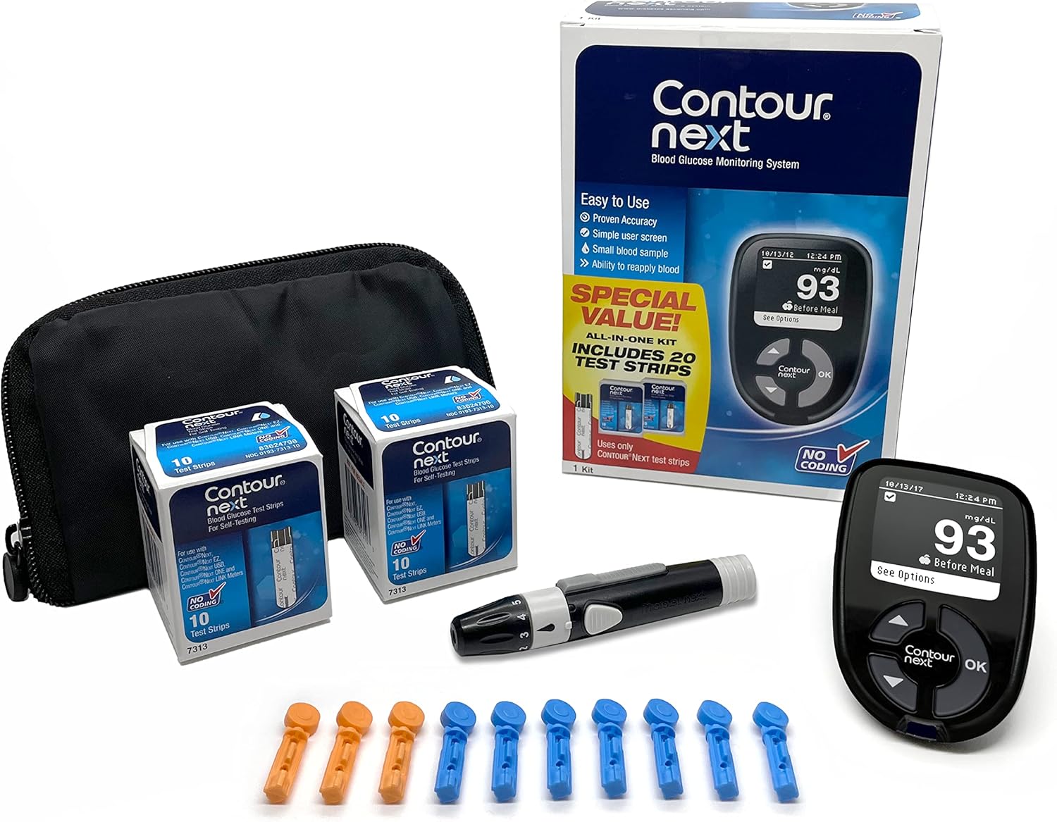 Ascensia CONTOUR NEXT Blood Glucose Monitoring System All-in-One Kit for Diabetes with Glucose Monitor and 20 Test Strips For Blood Sugar & Glucose Testing Ascensia CONTOUR NEXT Blood Glucose Monitoring System All-in-One Kit for Diabetes with Glucose Monitor and 20 Test Strips For Blood Sugar & Glucose Testing