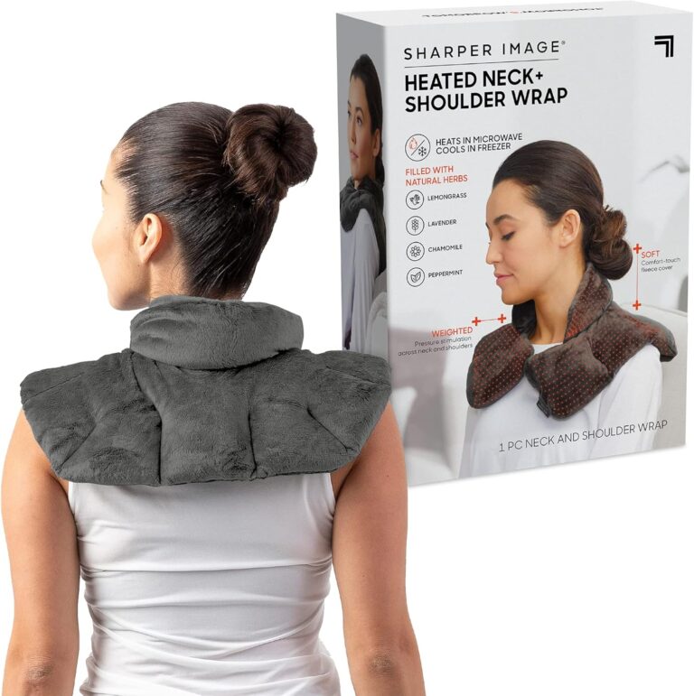 Sharper Image Heated Neck & Shoulder Wrap - Microwavable Warm & Cooling Plush Pad, Scented Aromatherapy (100% Natural Lavender & Herb Spa Blend), Pain Tension Headache Relief Therapy, Gift for Women
