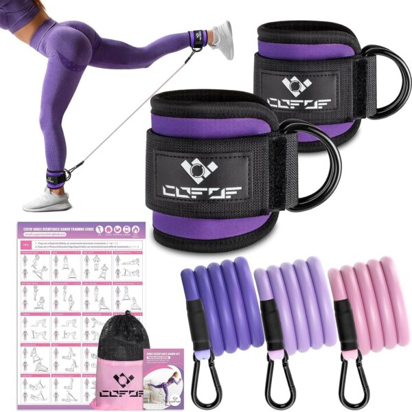 Ankle Resistance Bands with Cuffs, Ankle Bands for Working Out, Kickbacks Hip, Leg Glute Exercise Equipment with Training Poster, Resistance Workout Equipment for Women