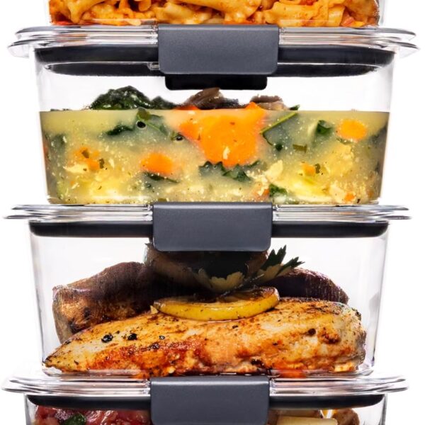Rubbermaid Brilliance BPA Free Airtight Food Storage Containers with Lids, Set of 4 (4.7 Cup) Ideal for Lunch, Meal Prep, and Leftovers