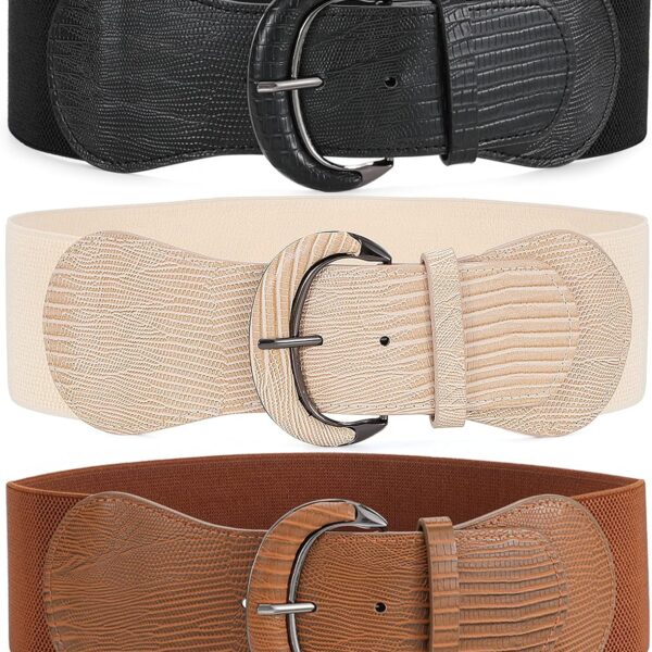 WHIPPY 3 Pack 4 Pack Women Wide Elastic Waist Belt Vintage Stretchy Belt Waistband for Ladies Dresses