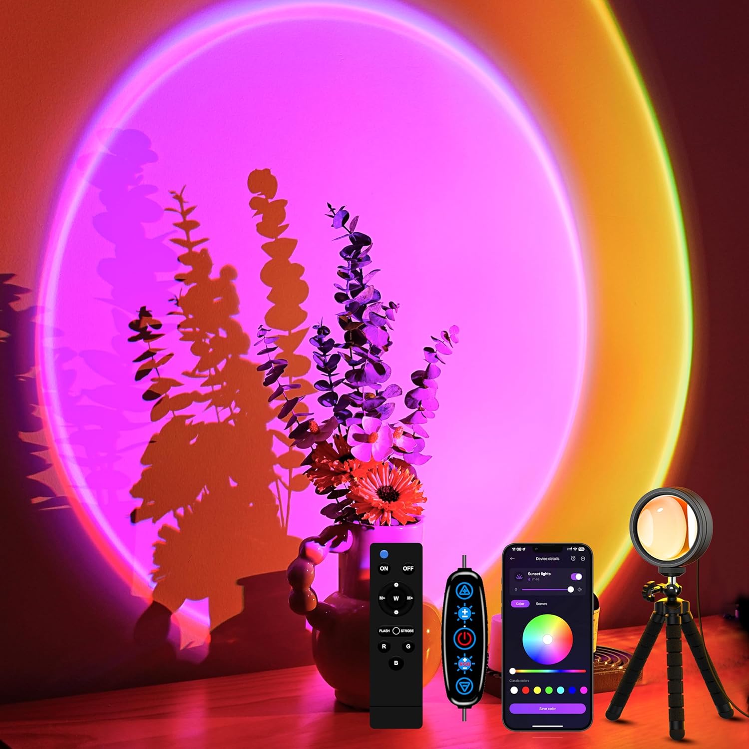 Sunset Projection Lamp with Remote/APP Control,Multi-Color LED Sunset Light Night Light,360 Degree Rotation Sunset Lamp for Photography/Party/Room Decor,Gifts for Christmas,Thanksgiving Day Sunset Projection Lamp with Remote/APP Control,Multi-Color LED Sunset Light Night Light,360 Degree Rotation Sunset Lamp for Photography/Party/Room Decor,Gifts for Christmas,Thanksgiving Day