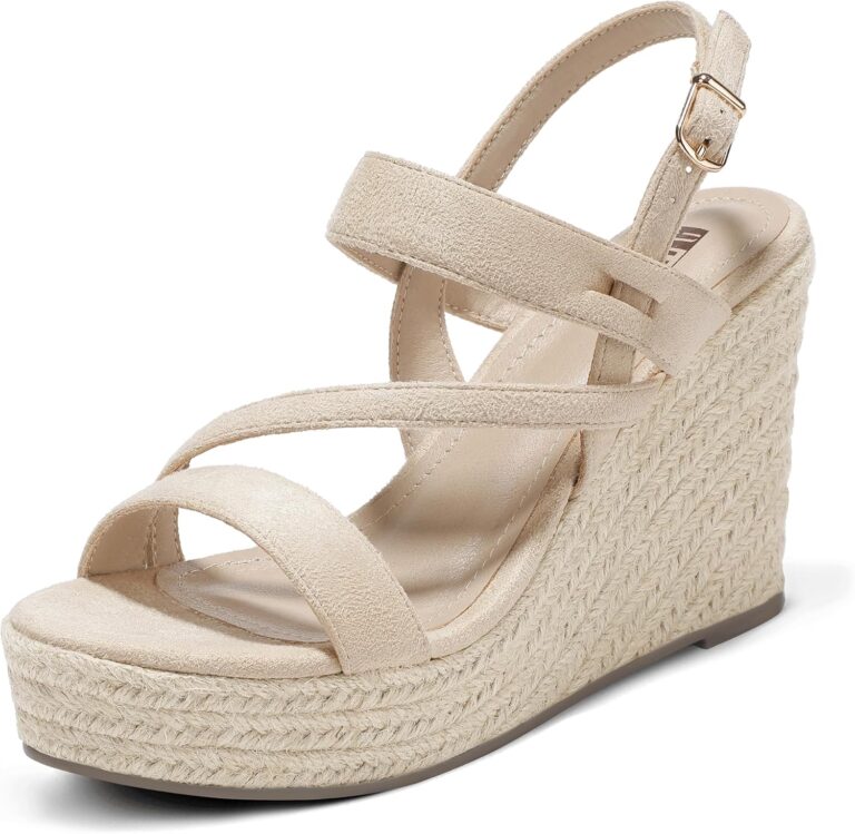 IDIFU IN4 Espadrille Wedge Sandals for Women Platform Wedges Heels Wedding Bridal Ladies Open Toe Dressy Sandals Comfortable Summer Ankle Strap Strappy High Heel Wedges