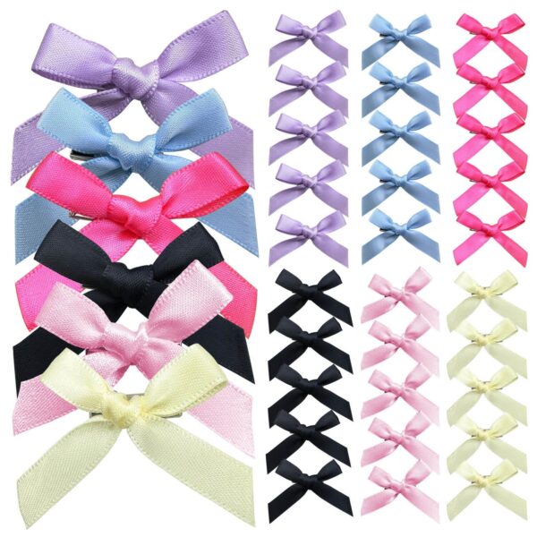 30 Pcs Hair Bows for Women, 6 Colors Mini Bowknot Ribbon Barrettes Hair Clips, Cute Bows for Girls Hair Accessories (Purple,Blue,Rose,Black,Pink,Beige)