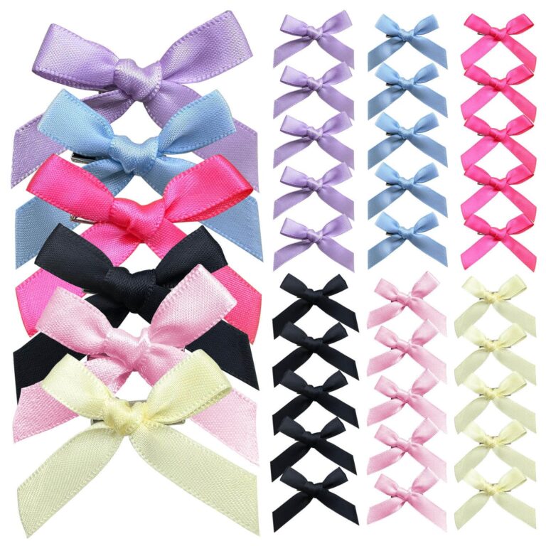 30 Pcs Hair Bows for Women, 6 Colors Mini Bowknot Ribbon Barrettes Hair Clips, Cute Bows for Girls Hair Accessories (Purple,Blue,Rose,Black,Pink,Beige)