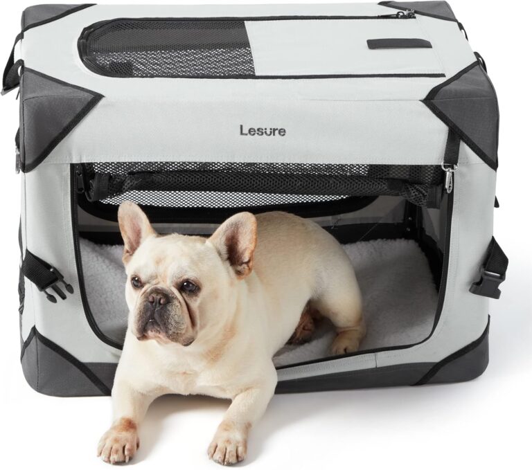 Lesure Collapsible Dog Crate - Portable Travel Kennel for Small Dog, 4-Door Pet Crate with Mesh Windows, Indoor & Outdoor, Light Gray