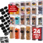 Airtight Food Storage Containers Set - Air Tight Pantry Storage Containers with Lids - Pasta Flour Sugar Cereal Containers - Storage Containers for Food - Kitchen Storage Container (Clear-24 Pack)
