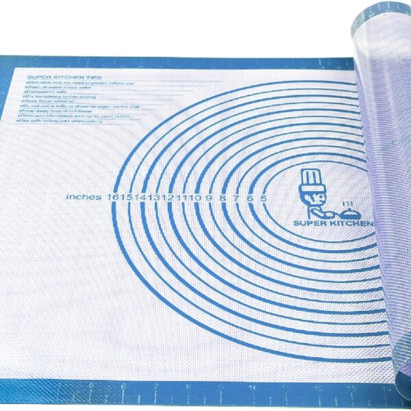 Nonstick Silicone Pastry Mat Extra Large with Measurements 28''By 20'' for Silicone Baking Mat, Counter, Dough Rolling,Fondant/Pie Crust By Folksy Super Kitchen (2028, Blue)