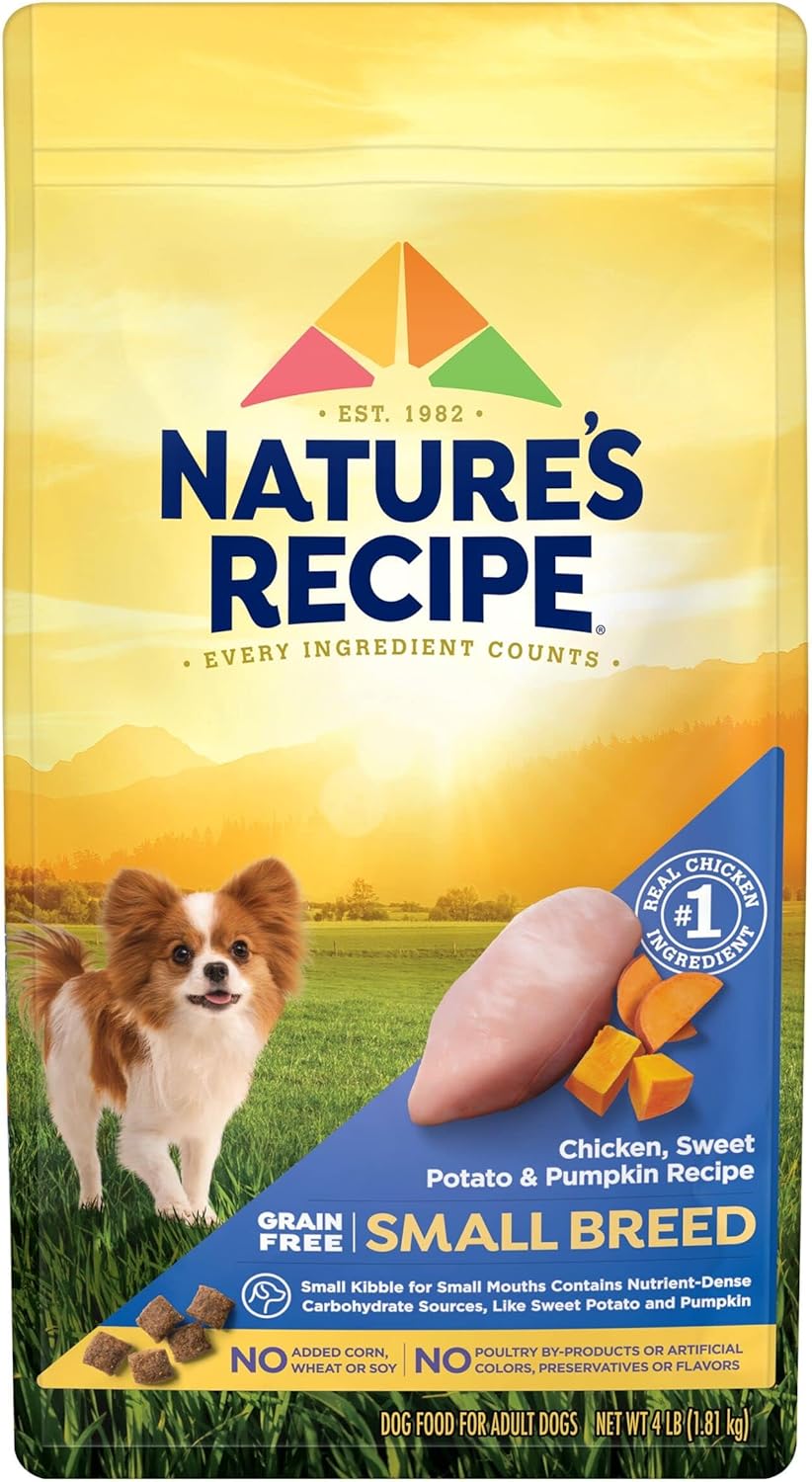 Nature's Recipe Grain Free Small Breed Dry Dog Food, Chicken, Sweet Potato & Pumpkin Recipe, 4 lb. Bag Nature's Recipe Grain Free Small Breed Dry Dog Food, Chicken, Sweet Potato & Pumpkin Recipe, 4 lb. Bag