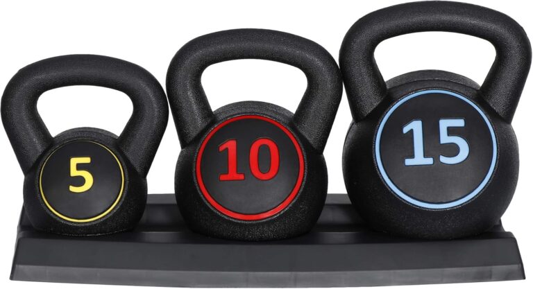 3-Piece Kettlebell Set, Exercise Fitness Weight Set with Base Rack for Home Gym, Home Workouts, Strength Training, Include 5 lbs, 10 lbs, 15 lbs