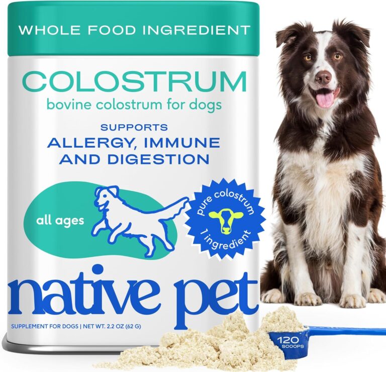 Native Pet Colostrum for Dogs  Bovine Colostrum Powder  Allergy Relief, Immune Support & Itchy Skin Treatment  Dog Multivitamins for Skin & Gut Health  Puppy Milk Replacement & Prebiotic -120 ct.
