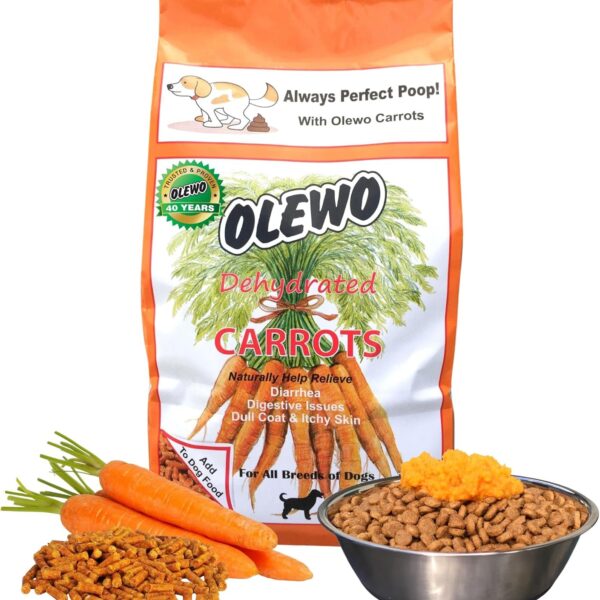 Olewo Original Carrots for Dogs  Fiber for Perfect Poop, Dehydrated Dog Food Toppers for Picky Eaters, Natural Skin & Coat Support, Multivitamin, Probiotics for Digestive & Gut Health, 1 lb