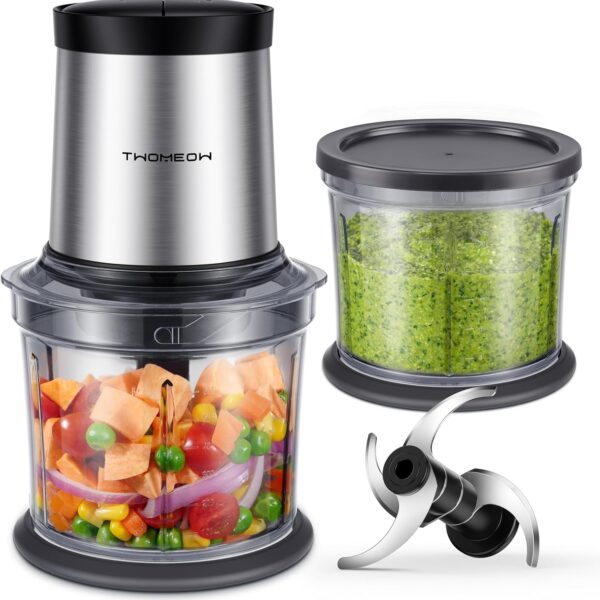 Food Processor 4 Cup, Electric Food Chopper, Small but PowerfulMeat Grinder with 2 Bowls, 2 Speed & 4 Blades for Vegetable, Meat, Nuts, Functions for Chopping, Dicing, Mixing and Puree