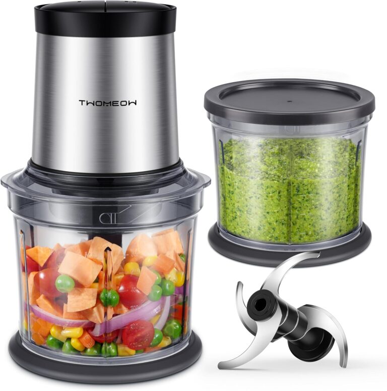 Food Processor 4 Cup, Electric Food Chopper, Small but PowerfulMeat Grinder with 2 Bowls, 2 Speed & 4 Blades for Vegetable, Meat, Nuts, Functions for Chopping, Dicing, Mixing and Puree