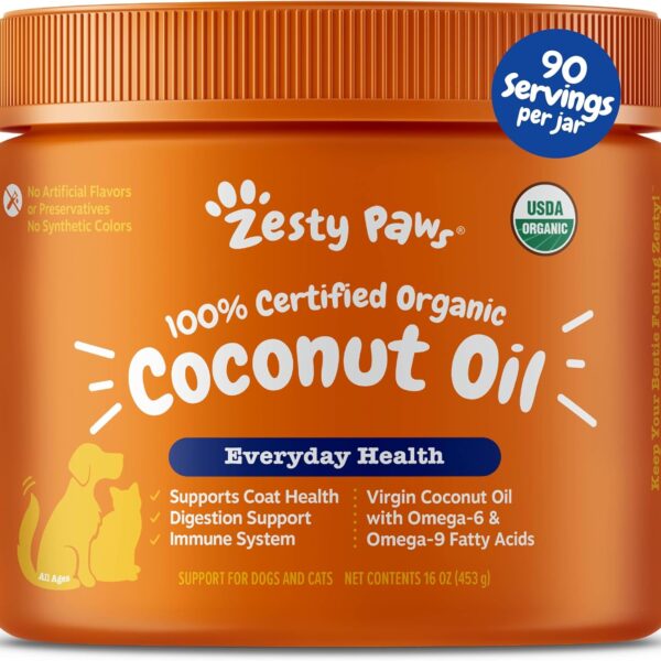 Coconut Oil for Dogs - Certified Organic & Virgin Superfood Supplement - Digestive & Immune Support - 16 OZ