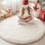 Round Fluffy Rugs 4Ft for Girls Bedroom, Cream White Shag Circle Kids Rug Non-Slip for Bedside Dorm Nursery Playroom, Soft Cute Area Rugs for Living Room Decor