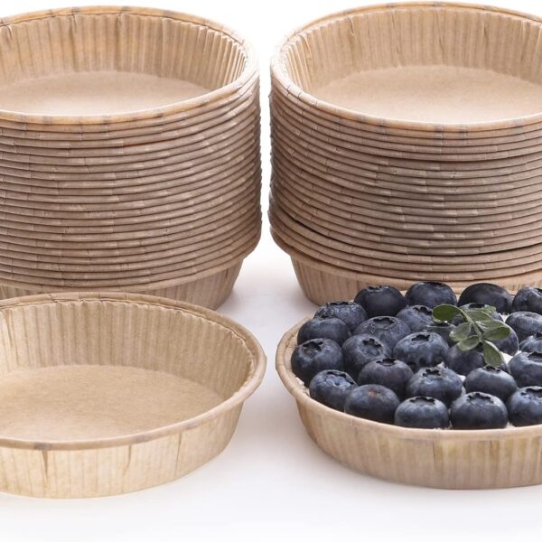 50pcs Paper Mini Tart Pans for Baking, mini pie tins 4Inch Mini Pie Pans, Non-stick, Unbleached, Disposable Quiche Baking Dish,Oven safe, Microwave safe