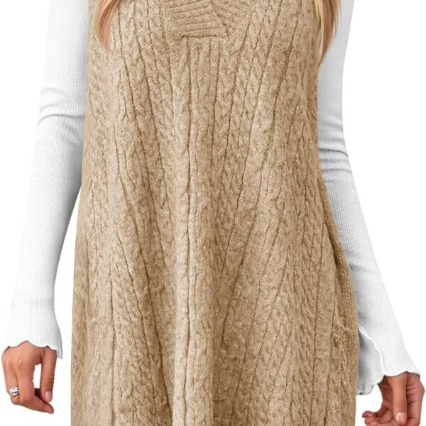 Cicy Bell Womens Oversized Sweater Vest Dress V Neck Sleeveless Fall Trendy Casual Knit Cable Mini Dresses