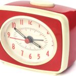 Kikkerland Small Retro Classic Vintage Style Ticking Quartz Movement Analog Alarm Clock, Glow in The Dark Hands, for Bedroom, Office, Home Decor, Battery Operated, in Red