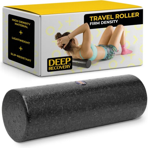 Deep Recovery Yoga Foam Roller for Physical Therapy & Exercise Black Back Roller for Back Pain, Legs, and Shoulders, 12in x 4in Travel Size Deep Tissue Massage for Myofascial Release