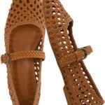CUSHIONAIRE Weston Hand Woven Mary Jane Flats for Women, Comfortable Dressy Ballet Flats with Braided Adjustable Buckle and Memory Foam Cushioning