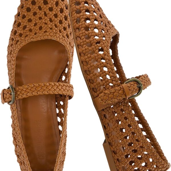 CUSHIONAIRE Weston Hand Woven Mary Jane Flats for Women, Comfortable Dressy Ballet Flats with Braided Adjustable Buckle and Memory Foam Cushioning