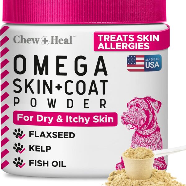 Omega 3 Powder for Dogs - 5.4 oz of Dog Powder Supplement for Skin and Coat - Made with Omega 3, 6, and 9 Fatty Acids, Biotin, and Vitamin C - Made in The USA