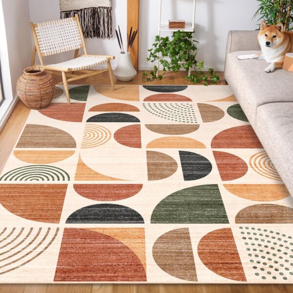 MUJOO 5x7 Area Rugs Washable,Boho Rugs for Living Room Bedroom Dining Room,Large Throw Floor Carpet Non Slip Soft Modern Abstract Bohemian Terracotta