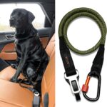 Dog Seat Belt for Car | Universal Dog Car Seatbelt | Durable Reflective Rope with Clip Hook Latch, Buckle and Carabiner- Safe and Secure Pet Safety Restraint (Army Green)