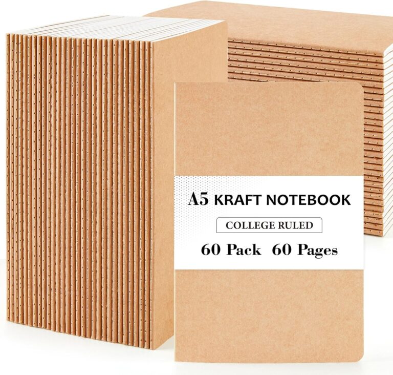 feela 60 Pack Kraft Notebooks Bulk, Lined Travel Journals Note Pad Notebooks for Men Women Girls Students, Making Plans Writing Memos Office School Supplies, A5, 60 Pages, 8.3 X 5.5