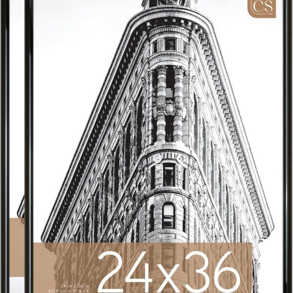 MCS Trendsetter 24x36 Poster Frame Black High-Gloss, Vertical & Horizontal Wall Hanging Large Picture Frame for Photos, Posters & Art Prints (2-Pack)