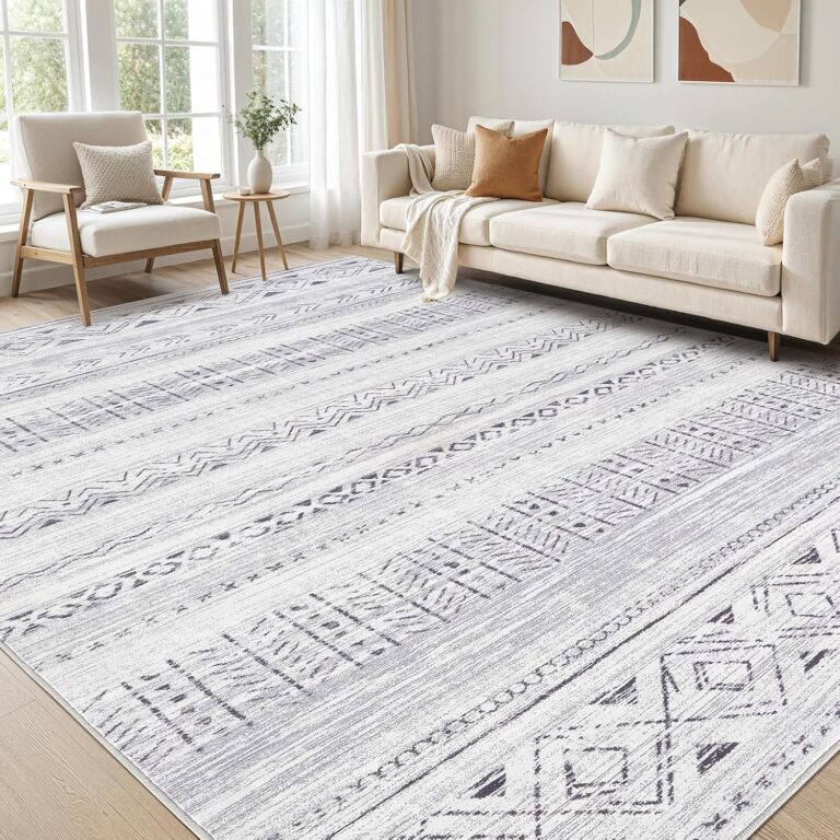 5x7 Area Rug for Living Room, Washable Non-Slip Large Area Rug, Indoor Floor Carpet Low Pile Soft Boho Farmhouse Rug for Bedroom Dining Room (Dark Grey,5'x7')
