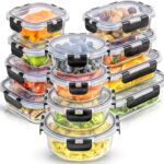 JoyJolt 24pc Borosilicate Glass Storage Containers with Lids | 12 Airtight/Freezer Safe Food Storage Containers for Pantry and Kitchen | Meal Prep Container for Lunch | Glass Tupperware Set