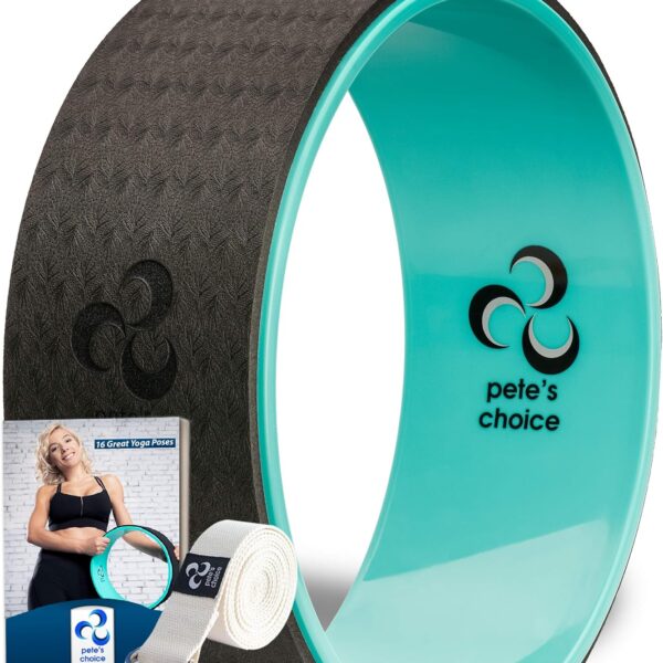 Yoga Wheel with Beginners Guide & Yoga Strap - Back Pain and Tension Relief. Comfy Roller for Stretching, Increase Flexibility. Home Exercise Kit. Ideal for Women Yogis. Improve your Posture.
