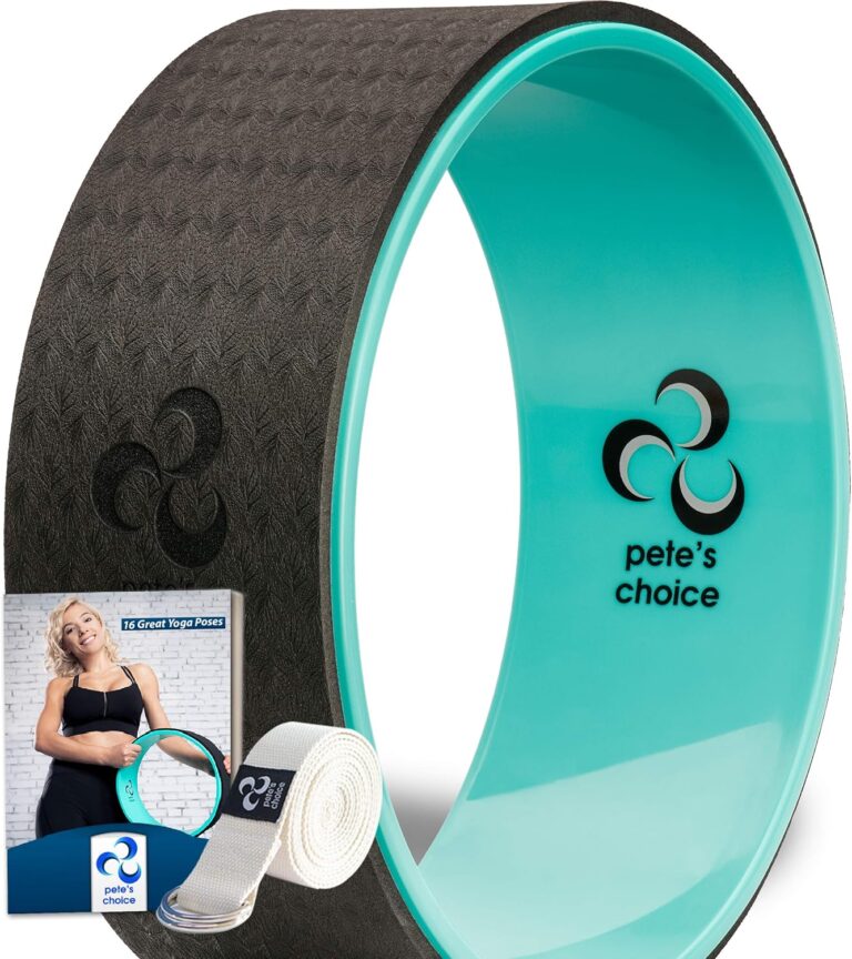 Yoga Wheel with Beginners Guide & Yoga Strap - Back Pain and Tension Relief. Comfy Roller for Stretching, Increase Flexibility. Home Exercise Kit. Ideal for Women Yogis. Improve your Posture.