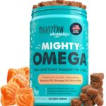 Mighty Paw Waggables Mighty Omega (Made in The USA, 120 Count) | Omega 3 Fish Oil Chew for Dogs. Salmon Flavor Skin and Coat Supplement. Soft Chew Fish Oil for Dogs - DHA & EPA, Bacon Flavor