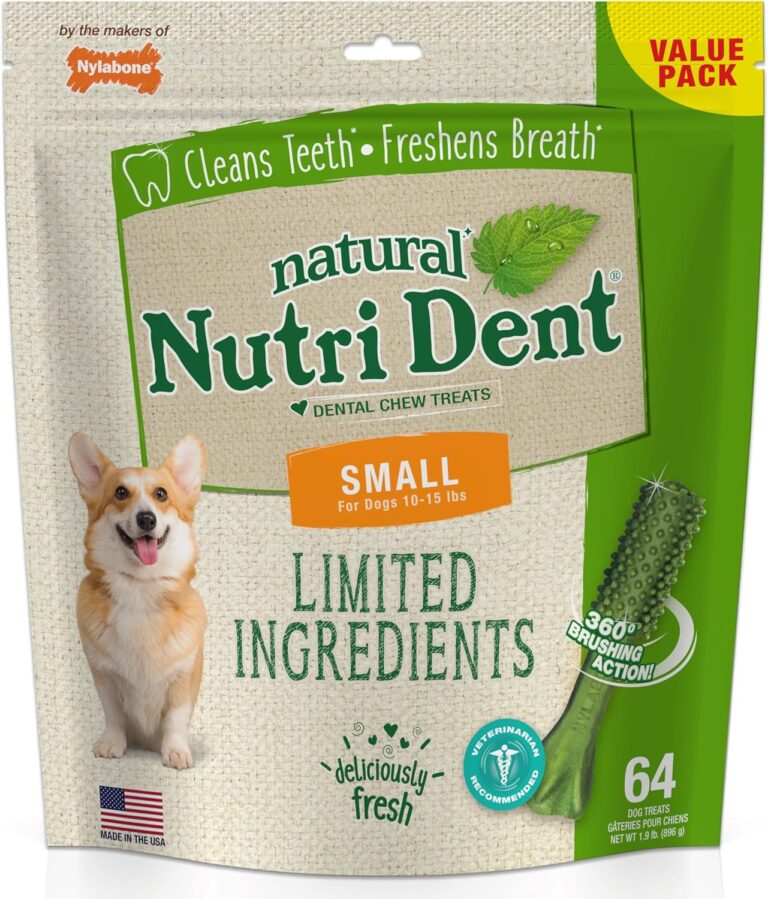 Nylabone Nutri Dent Dog Dental Chews - Natural Dog Teeth Cleaning & Breath Freshener - Dental Treats for Dogs - Fresh Breath Flavor, Small (64 Count)