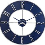 Bulova Blue Steel Oversize Wall Clock |Model C4809, 27" Diameter | Sleek Silver and Blue Finish | Contemporary Design | Battery Operated