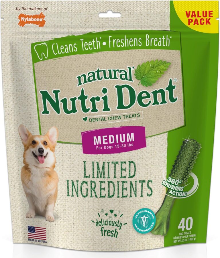 Nylabone Nutri Dent Dog Dental Treats - Natural Dog Teeth Cleaning & Breath Freshener - Dental Treats for Dogs - Fresh Breath Flavor, Medium (40 Count)